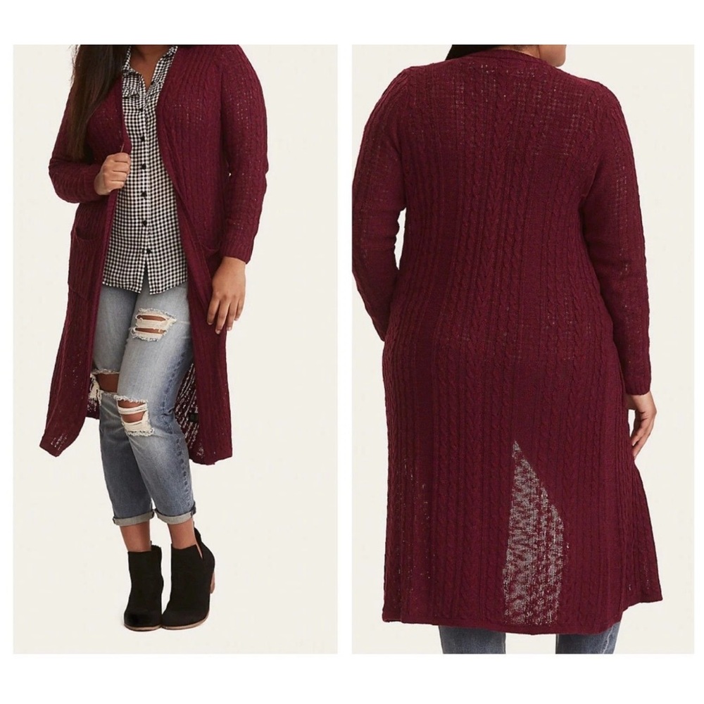 Torrid Plus Size‎ Purple Cable Knit Duster Sweater Cardigan Shrug Size 2X